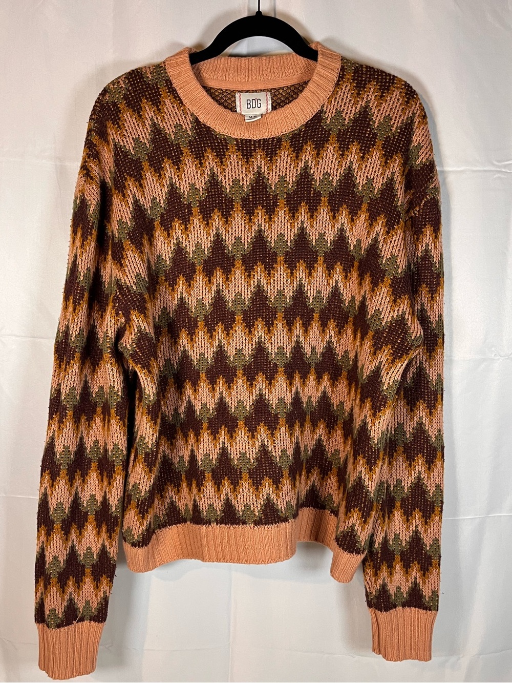BDG Peach and Burgundy Geometric Knit Sweater